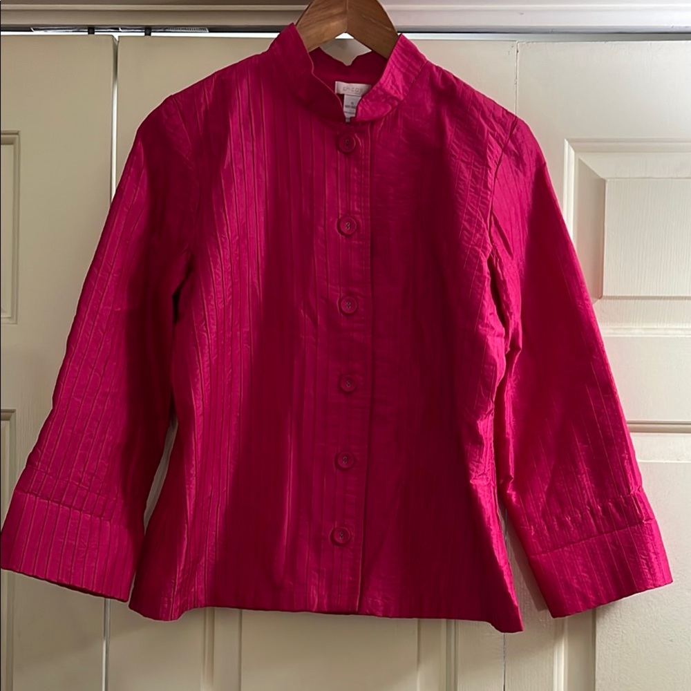 Chico's Vibrant Fuchsia Pintuck Lined Lightweight Jacket size 0